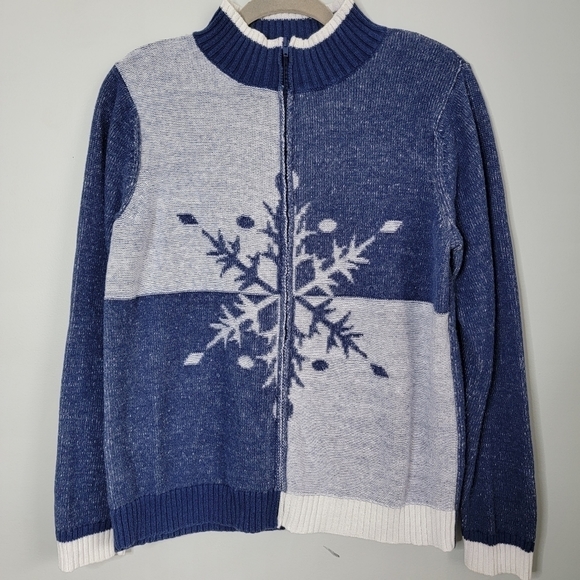 Vintage Crystal Kobe Medium Blue Snowflake Christmas Winter Sweater - Picture 1 of 10